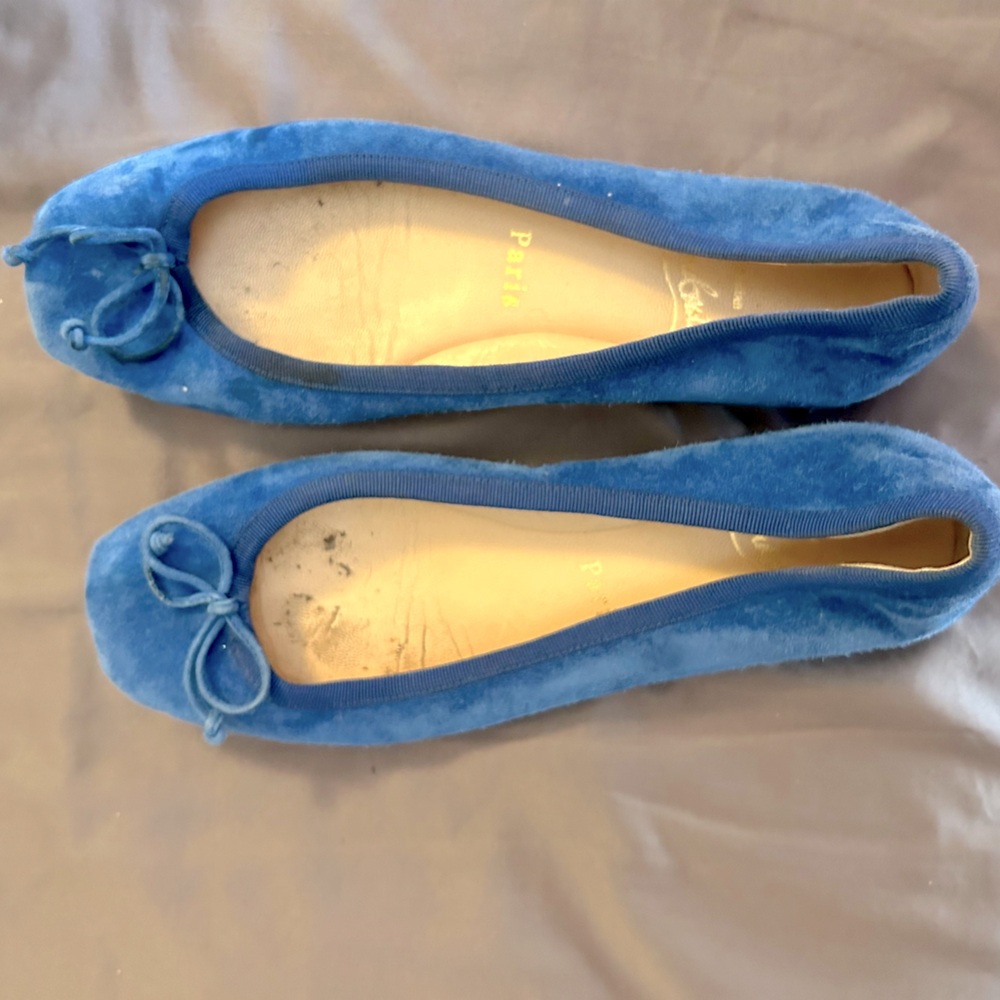 Christian Louboutin Blue Suede Flats – Pre-Owned, Excellent Condition